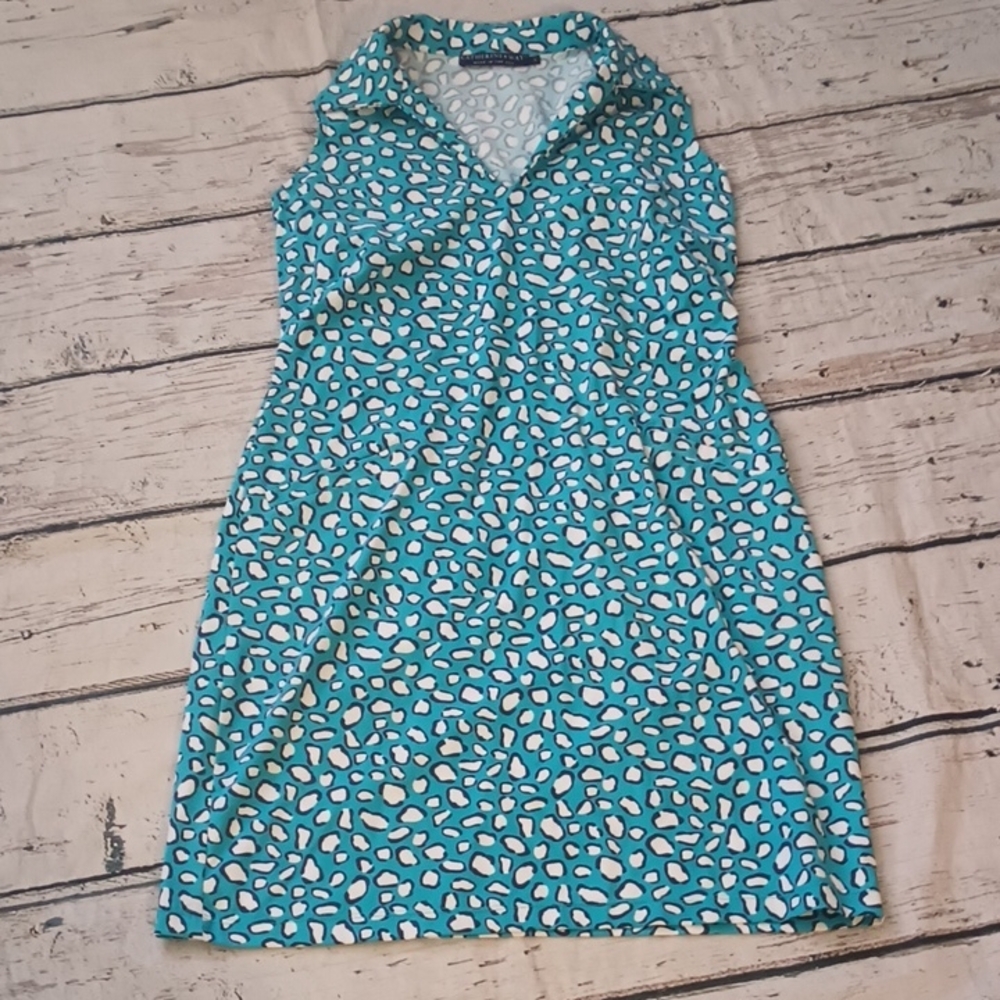 Katherine Way Blue White Leopard Print Sleeveless Dress S